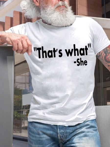 Men's Funny Word That‘s What She Crew Neck Casual T-Shirt, White, T-shirts