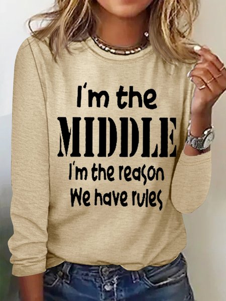 Women‘s I'm The Middle Cotton-Blend Simple Text Letters Long Sleeve Top, Khaki, Long sleeves
Women‘s I'm The Middle Cotton-Blend Simple Text Letters Long Sleeve Top, Khaki, Long sleeves