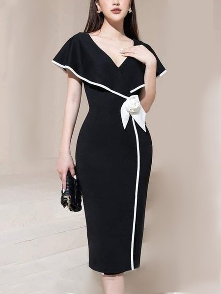 Elegant Regular Fit Color Block V Neck Hip Skirt Party No Elasticity Dress, Black, Maxi Dresses
Elegant Regular Fit Color Block V Neck Hip Skirt Party No Elasticity Dress, Black, Maxi Dresses