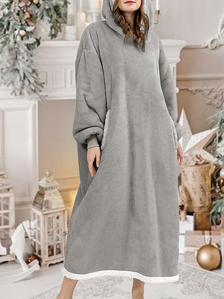 Loose Hoodie Casual Dress, Gray, Clothing