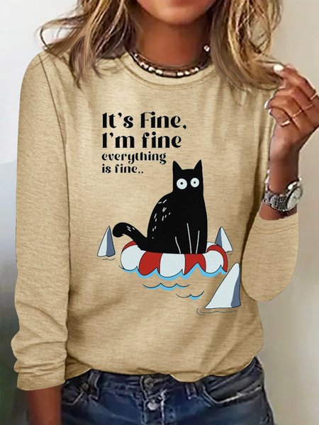 Women's Funny Word I'm Fine Simple Cotton-Blend Regular Fit Top, Khaki, Long sleeves
Women's Funny Word I'm Fine Simple Cotton-Blend Regular Fit Top, Khaki, Long sleeves