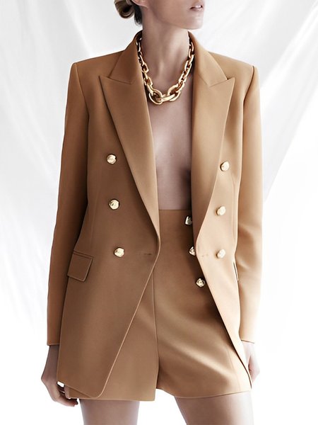 Regular Fit Urban Plain Lapel Collar Blazer, Khaki, Blazers
