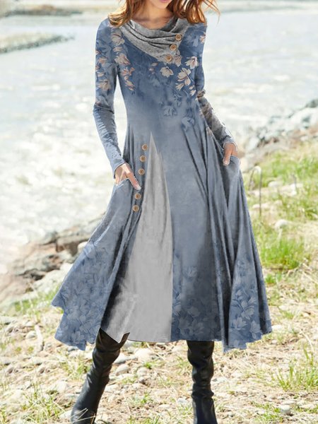 

Wool/Knitting Ombre Casual Asymmetrical Dress, Blue, Dresses