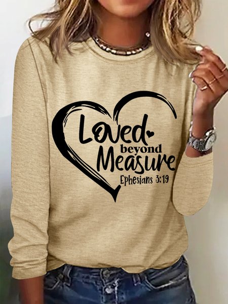 Women's Loved Beyond Measure Ephesians 3:19 Crew Neck Simple Text Letters Top, Khaki, Long sleeves
Women's Loved Beyond Measure Ephesians 3:19 Crew Neck Simple Text Letters Top, Khaki, Long sleeves