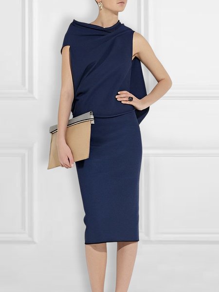 Loose Elegant Asymmetrical Sleeveless Mini Dress, Blue, Midi Dresses 
Loose Elegant Asymmetrical Sleeveless Mini Dress, Blue, Midi Dresses