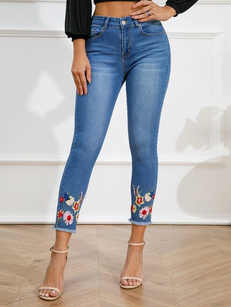 Floral Casual Loose Denim Jeans, Blue, Jeans
Floral Casual Loose Denim Jeans, Blue, Jeans