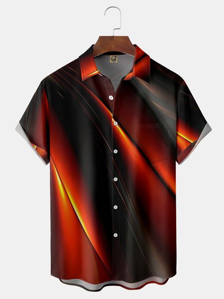 3D Lights Chest Pocket Short Sleeve Casual Shirt, Black, Men Shirts