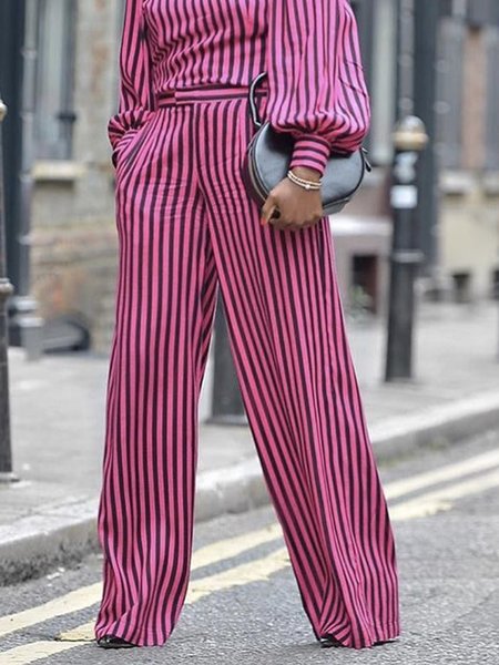 Urban Regular Fit Striped Fashion Pants, Rose red, Pants
