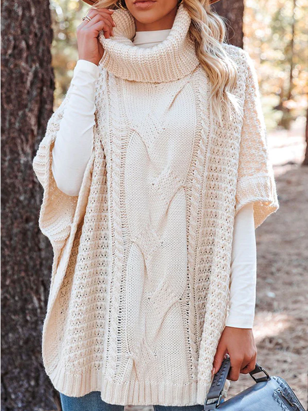 Wool/Knitting Plain Casual Loose Sweater, Beige, Sweaters