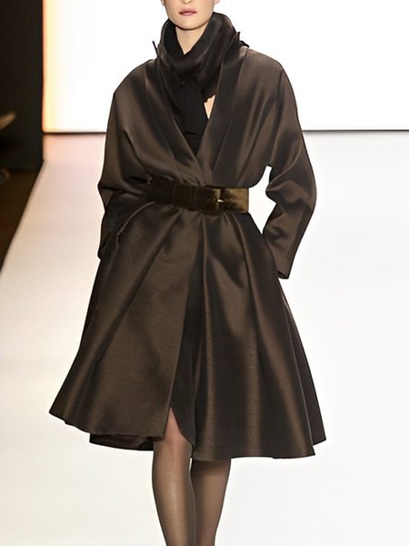 Elegant Loose Long Sleeve Plain Overcoat, Cameo brown, Coats