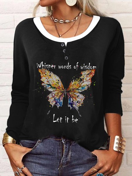 Whisper Words Of Wisdom Let It Be Butterfly Top, Gray, Tops