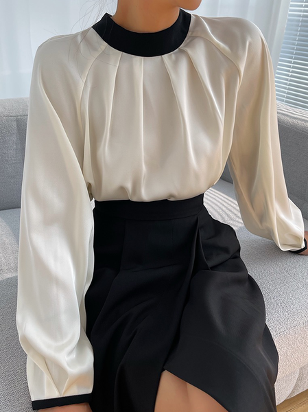 Elegant Crew Neck Plain Regular Fit Top, White, Tops