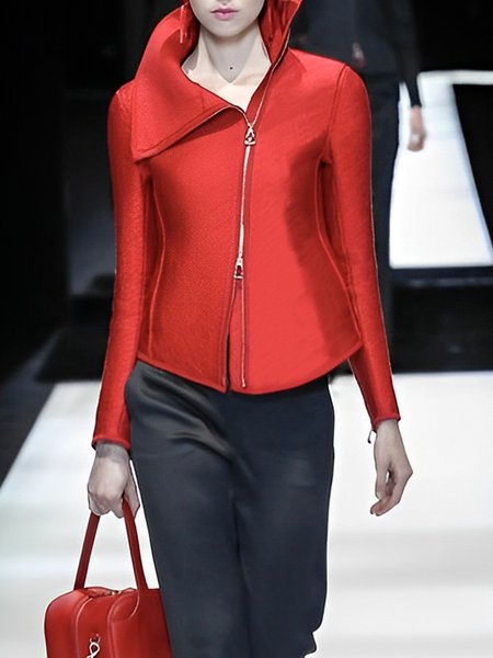 Elegant Plain Long Sleeve Regular Fit Jacket, Red, Jackets