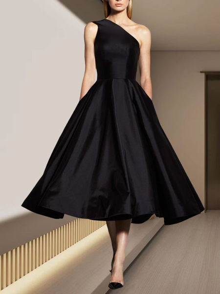 Asymmetrical Regular Fit Plain Elegant No Elasticity Regular Size Party Dress, Black, Midi Dresses
Asymmetrical Regular Fit Plain Elegant No Elasticity Regular Size Party Dress, Black, Midi Dresses