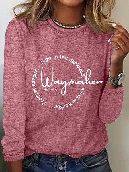 Women‘s Waymaker Bible Verse Simple Text Letters Long Sleeve Top, Pink, Long sleeves
Women‘s Waymaker Bible Verse Simple Text Letters Long Sleeve Top, Pink, Long sleeves
