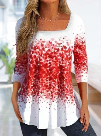 Valentine's Day Heart Square Neck T-Shirt, Red, T-Shirts