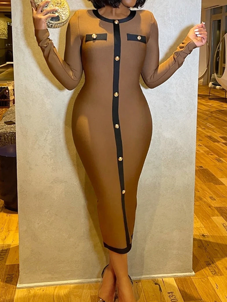 High Elasticity Tight Elegant Color Block Long sleeve Crew Neck Midi Dress, Khaki, Midi Dresses
High Elasticity Tight Elegant Color Block Long sleeve Crew Neck Midi Dress, Khaki, Midi Dresses