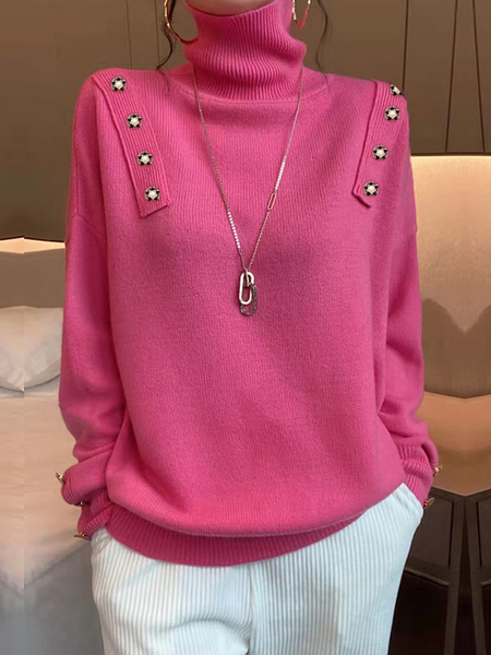Loose High Elasticity Urban Turtleneck Long sleeve Sweater, Red, Pullovers