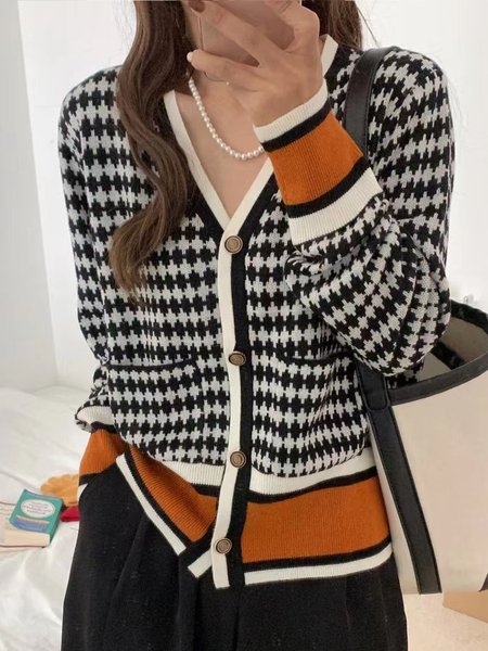 Daily Long sleeve Regular Fit Striped Urban Sweater Coat, Orange, Cardigans