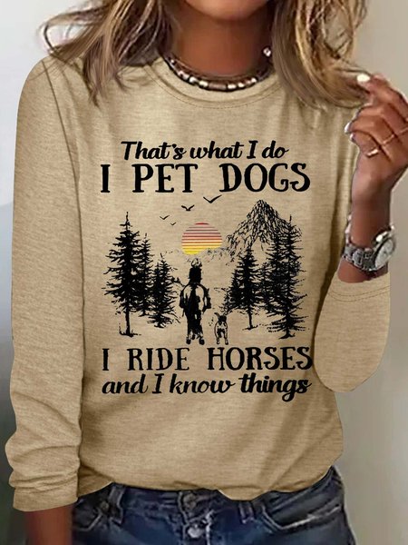 Women's Funny Letter Dog Horse Letter Casual Crew Neck Top, Apricot, Long sleeves
Women's Funny Letter Dog Horse Letter Casual Crew Neck Top, Apricot, Long sleeves
