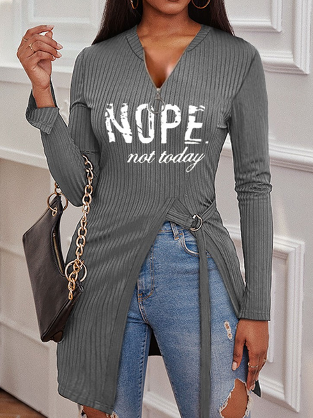 Half Open Collar Regular Fit Casual Top, Gray, Clothing