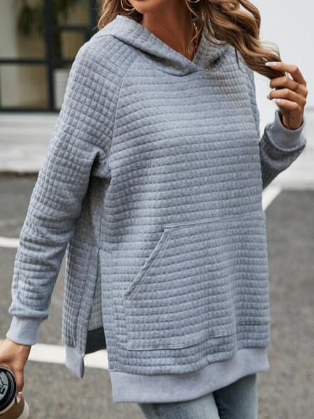 Plain Hoodie Casual Loose Sweatshirt, Gray, Clothing