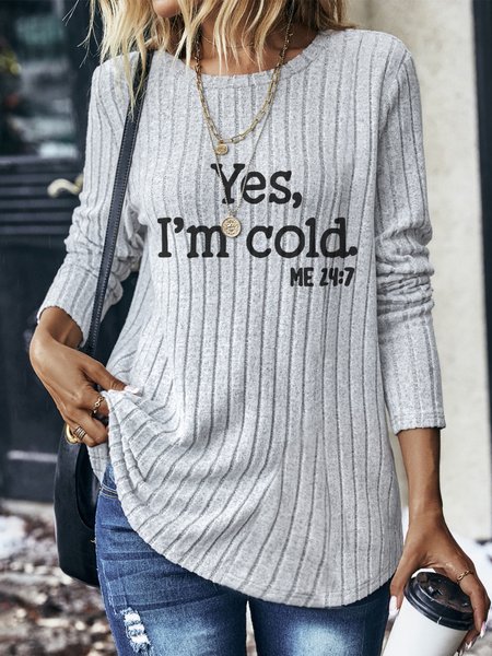 Casual Crew Neck Text Letters T-Shirt, Gray, T-Shirts
