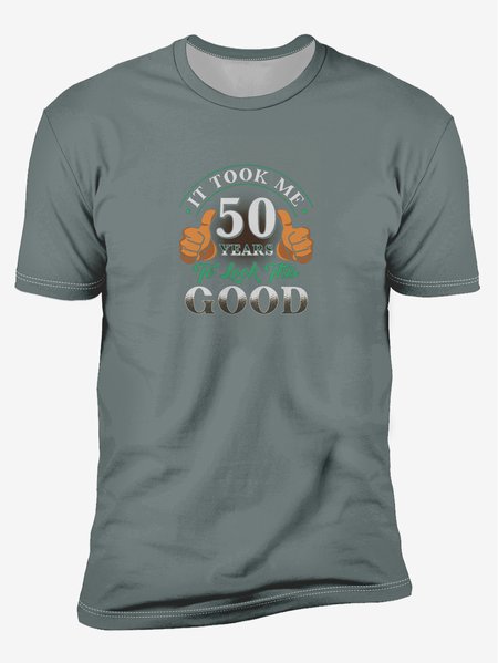 Letters Crew Neck Casual T-Shirt, Gray, Men's t-shirts