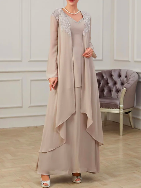 Urban Loose Floral V Neck Two-Piece Dress, Khaki, Maxi Dresses