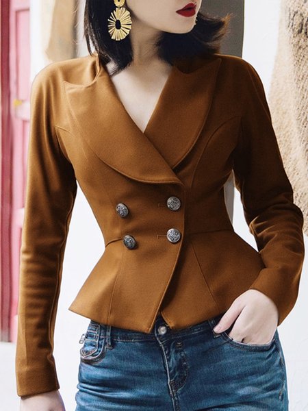 Shawl Collar Plain Regular Fit Elegant Blazer, Brown, Blazers