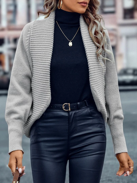 Plain Casual Sweater Coat, Gray, Cardigans