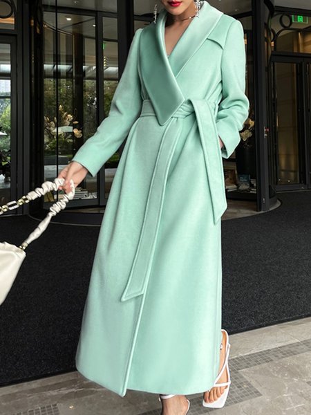 Loose Plain Elegant Shawl Collar Overcoat, Blue, Coats
