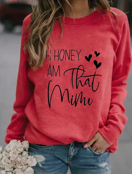 Text Letters Loose Crew Neck Casual Sweatshirt, Red, Hoodies & Sweatshirts