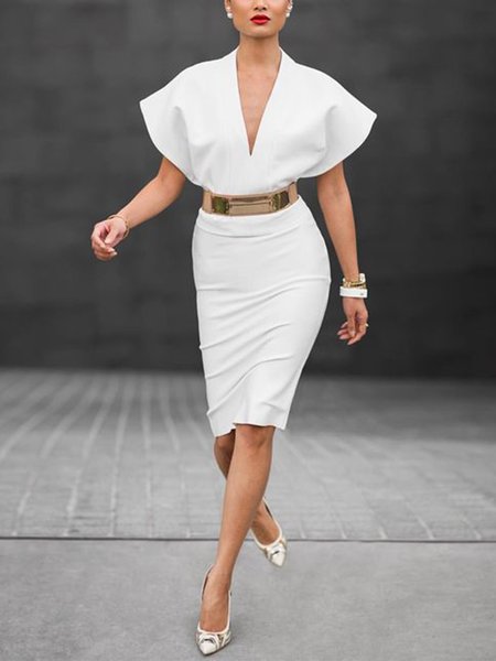 Plain Elegant Regular Fit V Neck Regular Fit Party Dress, White, Midi Dresses
Plain Elegant Regular Fit V Neck Regular Fit Party Dress, White, Midi Dresses
