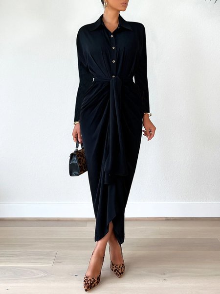 Shirt Collar Regular Fit Elegant Plain Long Sleeve Maxi Dress, Black, Maxi Dresses
Shirt Collar Regular Fit Elegant Plain Long Sleeve Maxi Dress, Black, Maxi Dresses