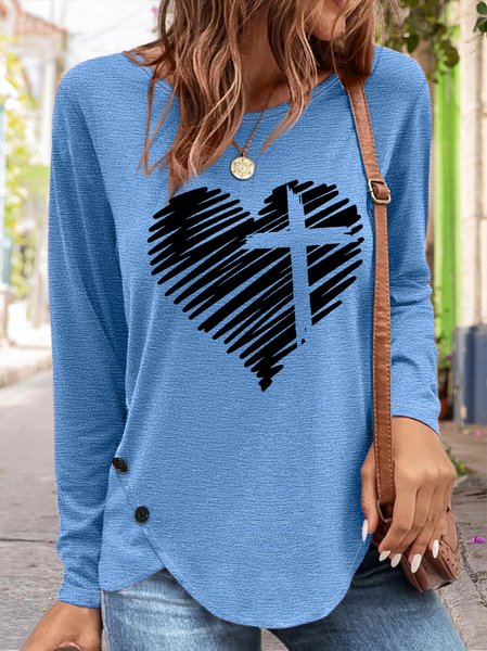 Women's Faith Cross Heart Simple Text Letters Long Sleeve Top, Blue, Long sleeves
Women's Faith Cross Heart Simple Text Letters Long Sleeve Top, Blue, Long sleeves