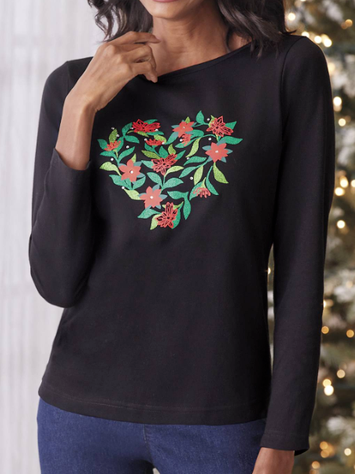 Crew Neck Regular Fit Floral Casual T-Shirt, Black, T-Shirts