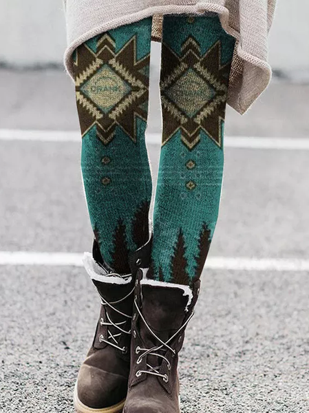 Boho Nationality/Ethnic Tight Leggings, Multicolor, Leggings