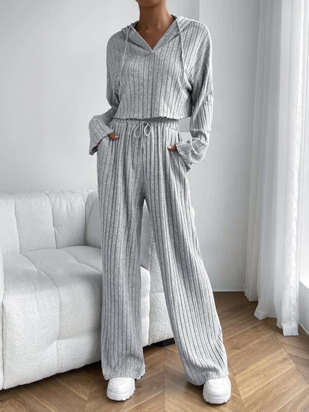 Hoodie Casual Loose Two-Piece Set, Gray, Suit Set