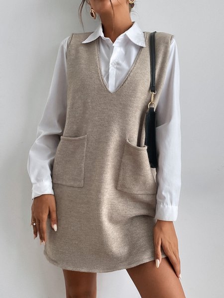 Shirt Collar Casual Plain Wool/Knitting Dress, Khaki, Dresses
Shirt Collar Casual Plain Wool/Knitting Dress, Khaki, Dresses