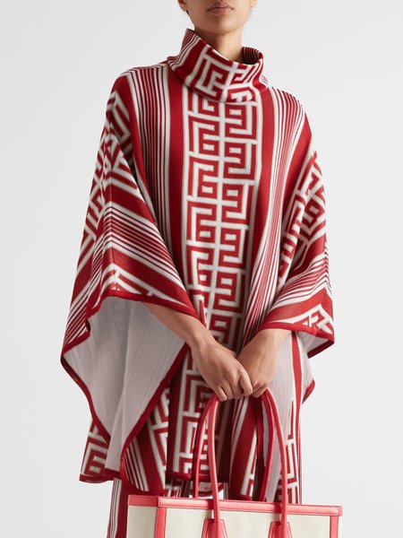 Loose Geometric Turtleneck Loose Simple Top, Red, Blouses and Shirts