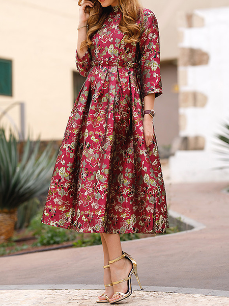 Regular Fit Floral Elegant Three Quarter Crew Neck Long Dress, Wine red, Midi Dresses
Regular Fit Floral Elegant Three Quarter Crew Neck Long Dress, Wine red, Midi Dresses