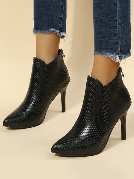 Solid Snake Print Stiletto Boots, Black, Boots