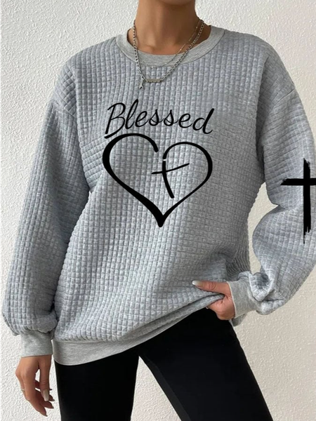 Casual Text Letters Loose Sweatshirt, Gray, Sweatshirts & Hoodies