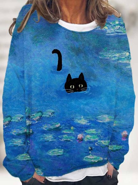Women's Loose Black Cat Off Shoulder Sleeve Casual Sweatshirt, Blue, Hoodies&Sweatshirts
Women's Loose Black Cat Off Shoulder Sleeve Casual Sweatshirt, Blue, Hoodies&Sweatshirts