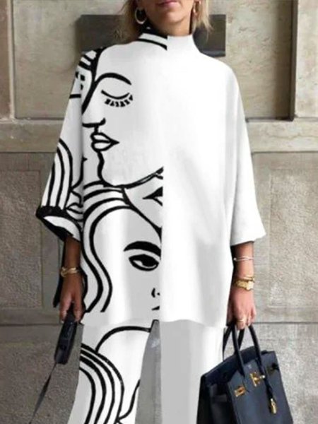Urban Loose Three Quarter Abstract Print Top, White, Blouses and Shirts