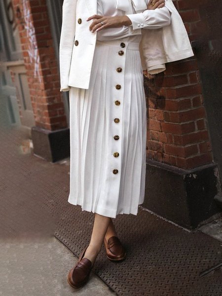 White Daily Elegant Plain Regular Fit Skirt, Skirts