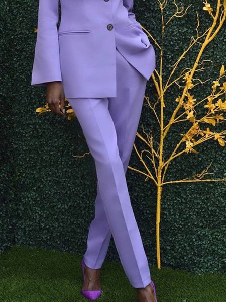 Regular Fit Plain Elegant Fashion Mid Waist Pants, Purple, Pants