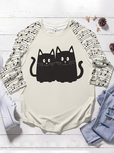 Crew Neck Animal Casual Regular Fit T-Shirt, Apricot, Tops