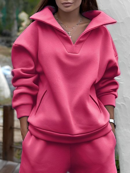 Plain Loose Long sleeve Casual Sweatshirt, Pink, Hoodies and Sweatshirts